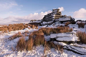 Great Mis Tor covered in snow, Dartmoor National Park, Devon, England, UK, January 2015