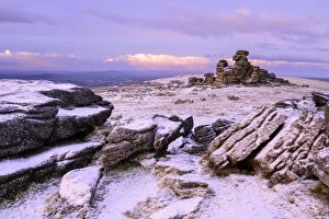 Great Staple Tor with dusting of snow. Dartmoor National Park, Devon, England, UK