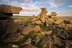 Rock Prints: Great Staple Tor in evening light, Dartmoor National Park, Devon, UK
