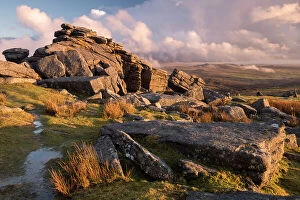 Images Dated 18th February 2014: Great Staple Tor, evening light and moorland view, Dartmoor National Park, Devon, UK