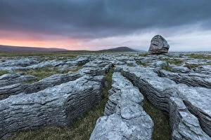 Guy Edwardes Collection: Grykes in limestone pavement at sunset, , Twisteleton Scar End, Yorkshire Dales National Park
