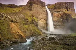 Waterfall Prints: Haifoss waterfall cascading over steep cliffs