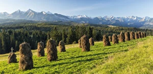 Guy Edwardes Gallery: Haystacks in front of the Tatra Mountains, Poland, September 2014