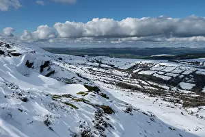 Herefordshire Prints: Head of the River Monnow Valley and the Wye Valley in distance absent of snow