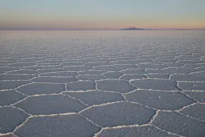 Altitude Prints: Hexagonal shapes on surface of salt flats at sunrise
