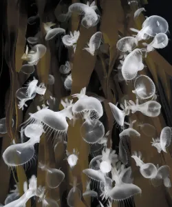 Fucus Luetkeanus Prints: Hooded nudibranchs (Melibe leonina) with oral hood for catching planktonic prey