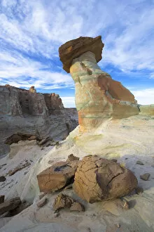 Hoodoo formation with caprock, at Stud Horse Point, Utah, January