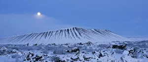 Images Dated 2nd April 2020: Hverfjall at moonrise, Myvatn, Iceland, January