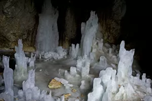 Ice forming stalagmite structures in Ledena Pecina (an ice cave) inside Obla Glava