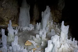 Waterfalls Prints: Ice forming stalagmite structures in Ledena Pecina (an ice cave) inside Obla Glava