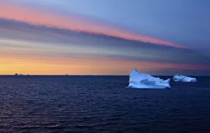 Images Dated 19th August 2009: Icebergs at dusk, Qeqertarsuaq, Disko Bay, Greenland, August 2009