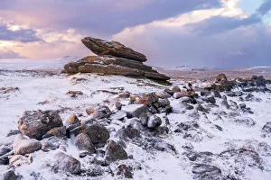 Christmas Prints: Irishman's Wall on Belstone Ridge after snowfall