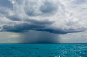 Horizon Prints: Isolated rain storm above the sea. Bahamas Sea, Bahamas, North America, August 2006