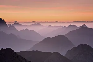 High Angle Shot Prints: The Julian Alps at sunset, looking north into Italy from Mangrt at 2500m