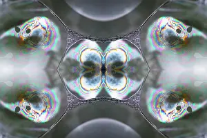 Composite Images Prints: Kaleidoscope montage ofm patterns on soap bubble showing light interference patterns