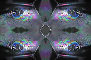 Composite Images Prints: Kaleidoscope montage ofm patterns on soap bubble showing light interference patterns