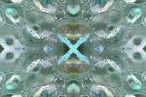 Composite Images Prints: Kaleidoscope montage ofm patterns on soap bubble showing light interference patterns