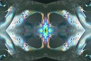 Composite Images Prints: Kaleidoscope montage ofm patterns on soap bubble showing light interference patterns