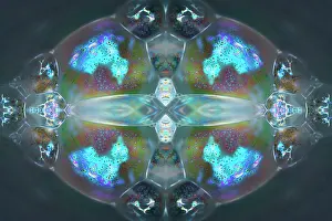 Composite Images Prints: Kaleidoscope montage ofm patterns on soap bubble showing light interference patterns