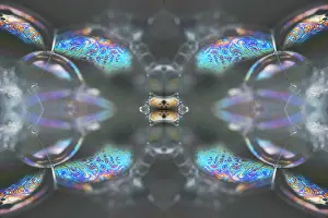Composite Images Prints: Kaleidoscope montage ofm patterns on soap bubble showing light interference patterns
