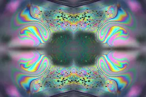 Composite Images Prints: Kaleidoscope montage ofm patterns on soap bubble showing light interference patterns