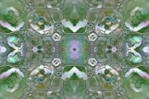 Composite Images Prints: Kaleidoscope montage ofm patterns on soap bubble showing light interference patterns