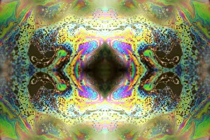 Composite Images Prints: Kaleidoscope montage ofm patterns on soap bubble showing light interference patterns