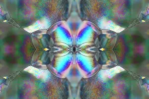 Composite Images Prints: Kaleidoscope montage ofm patterns on soap bubble showing light interference patterns