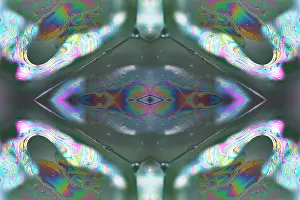 Composite Images Prints: Kaleidoscope montage ofm patterns on soap bubble showing light interference patterns