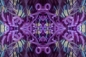 Kaleidoscopic image of Banggai cardinalfish (Pterapogon kauderni) in sea anemone