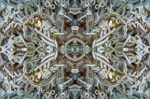 Kaleidoscopic image of Clarks anemonefish (Amphiprion clarkii), Ambon, Indonesia