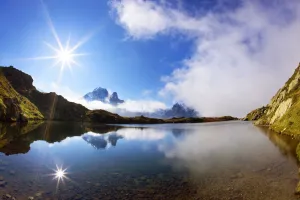 Frank Krahmer Prints: Lacs des Cheserys with clouds surrounding Aiguille Vert (4, 122m) Haute Savoie, France