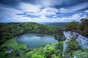 Elevated View Prints: Lake of Antre seen from the Roche d'Antre viewpoint in spring
