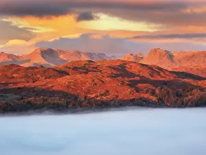 Lake District Prints: The Langdale Pikes and Bow Fell with valley mist