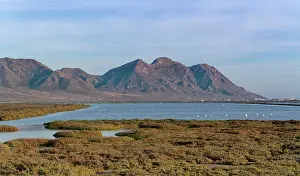 Almeria Prints: Las Salinas salt pans overlooked by volcanic peaks of Cerro San Miguel