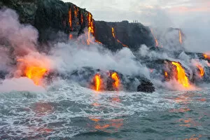 Lava flow from Kilauea Volcano flowing into the Pacific Ocean, Kalapana Coast, Big Island, Hawaii