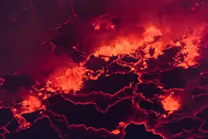 Lava Lake at night in the crater of Nyiragongo Volcano, Virunga National Park, North Kivu Province