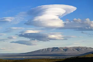 Lenticular clouds above Torres del Paine National Park. Patagonia, Chile. November 2018