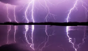 Lightning storm over Lake Csaj, Kiskunsagi National Park, Pusztaszer, Hungary. May 2012