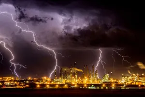 Lightning strike over South Africas largest coal processing plant