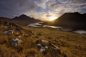 Loch Lurgainn, Cul Mor (left) and Ben More Coigach at dawn, Coigach, Highland, Scotland