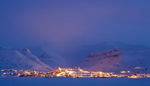Ole Jorgen Liodden Prints: Longyearbyen at dusk, Spitsbergen, Svalbard, March 2009