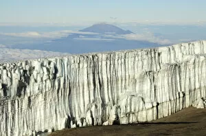 Looking down on the last glaciers near the summit of Mount Kilimanjaro, Tanzania