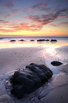 Low tide at Sandymouth bay, sunset, north Cornwall, UK. January 2009