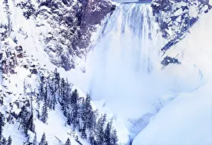 Waterfall Prints: Lower Yellowstone Falls in snow, Yellowstone National Park, Wyoming, USA