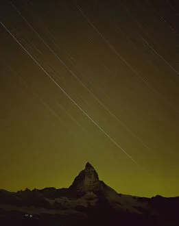 Matterhorn (4, 478m) at night, with star trails, from Gornergrat, Wallis, Switzerland