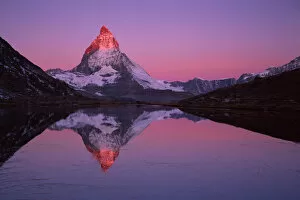 Alps Gallery: Matterhorn (4, 478m) with reflection in Lake Riffel at sunrise, Switzerland, September 2008