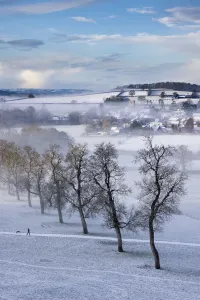 Somerset Prints: Milborne Port in the snow and the mist, Somerset, England, UK. January 2021