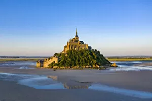 Mont-Saint-Michel at low tide, Normandy, France. July 2019