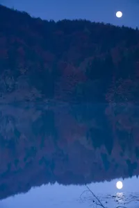 Images Dated 14th October 2008: Moon shining over Proscansko lake, Upper Lakes, Plitvice Lakes National Park, Croatia